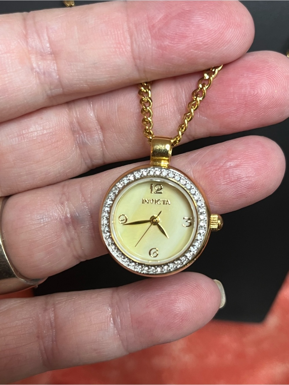 Invicta Gold Crystal-Trim Pendant Watch Necklace